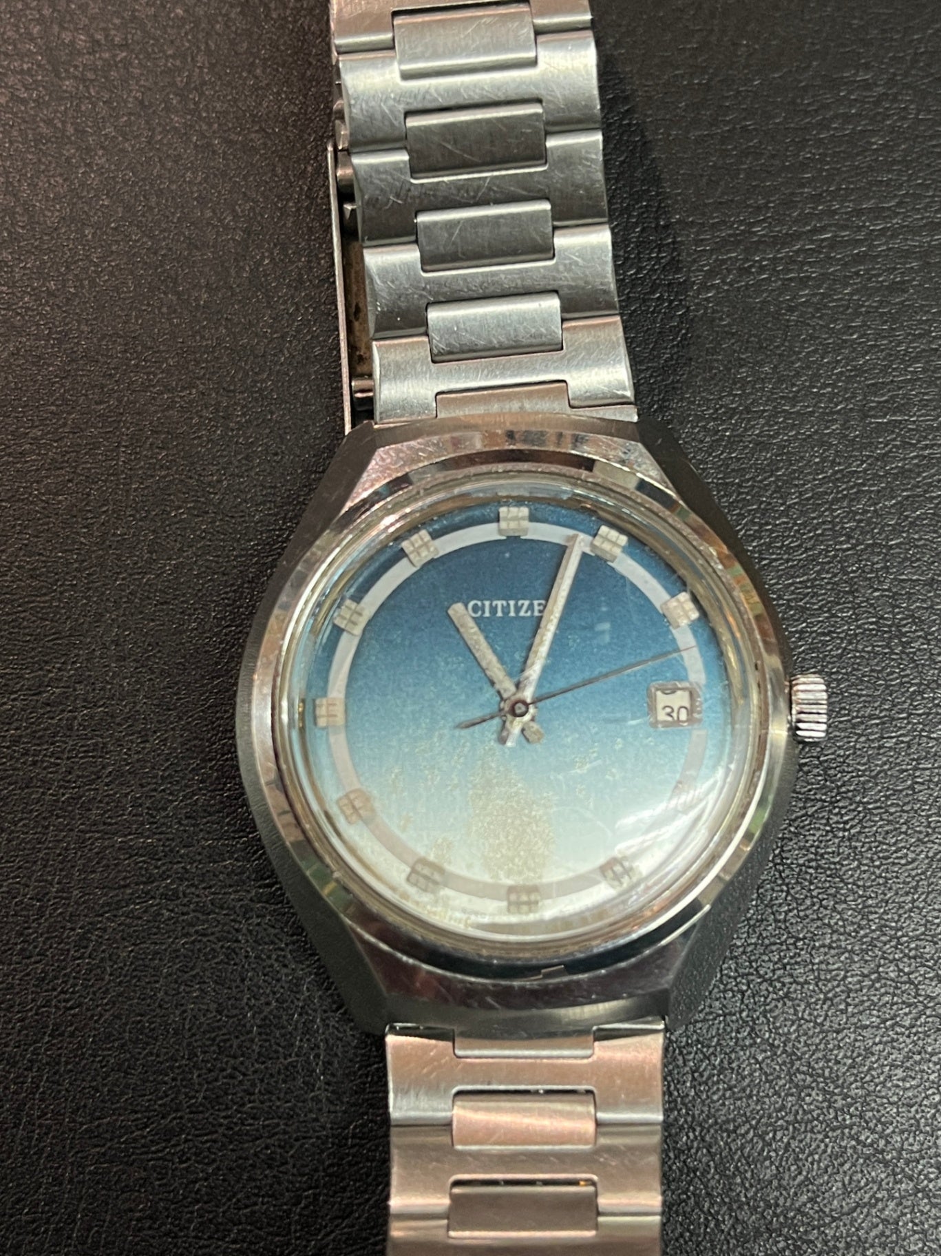 Citizen Automatik 1970er Armbanduhr Edelstahl blaues Zifferblatt 