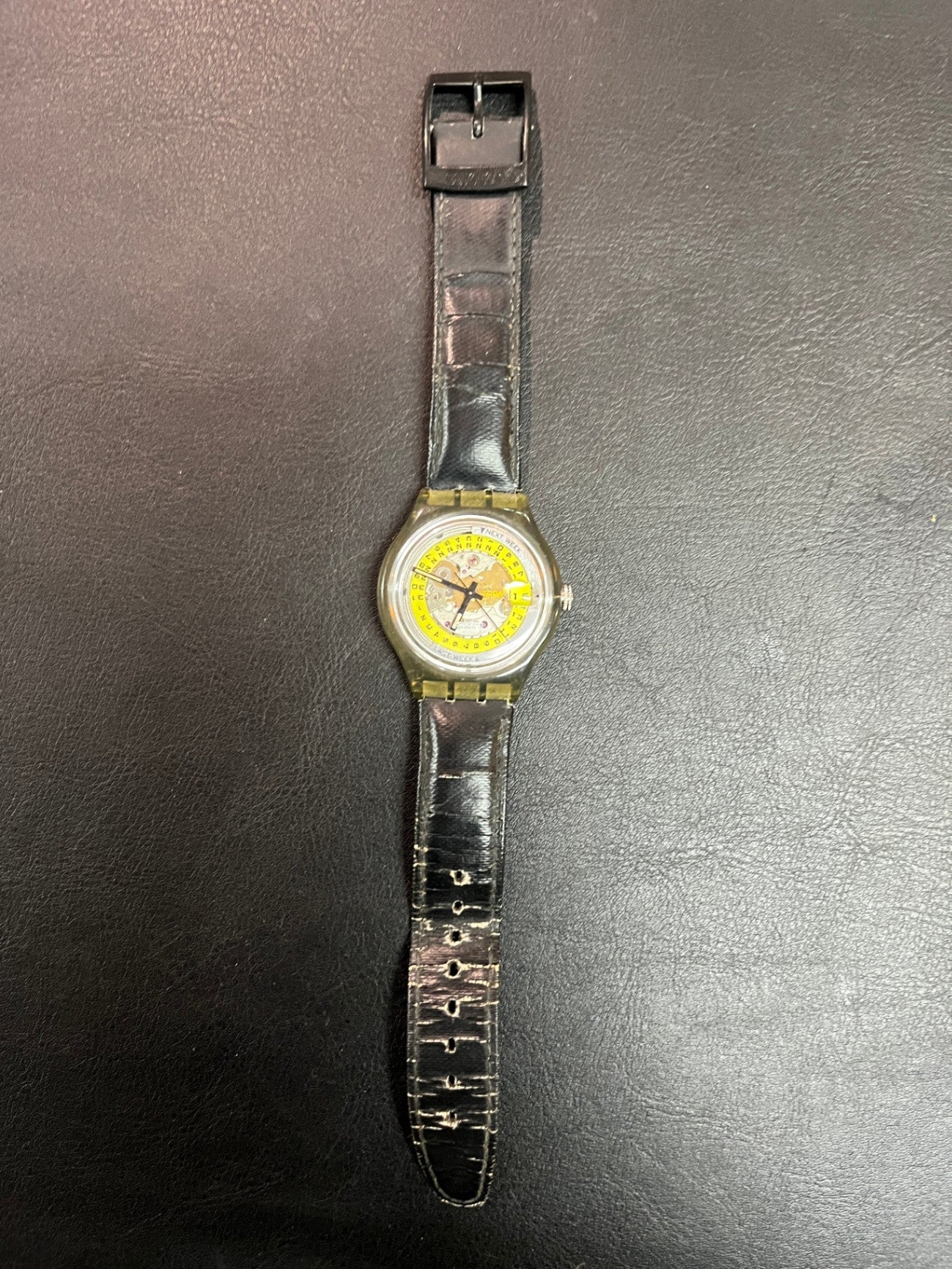 Swatch Automatic SAM404 Last Week Next Week Armbanduhr Datum Leder