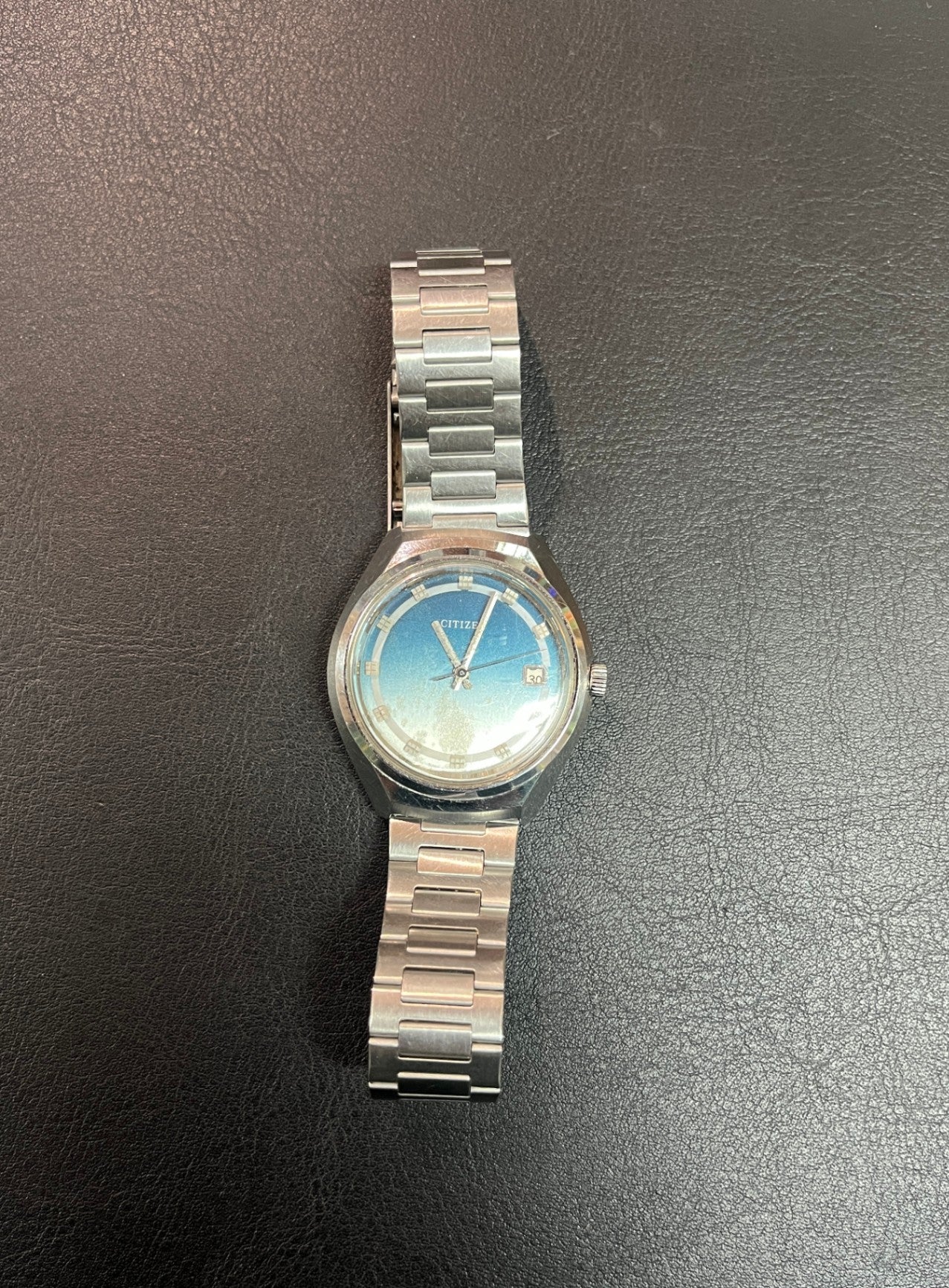 Citizen Automatik 1970er Armbanduhr Edelstahl blaues Zifferblatt 