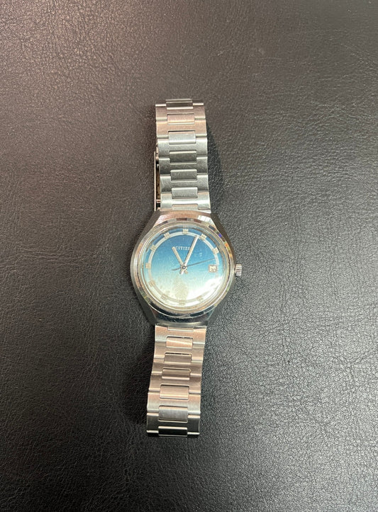 Citizen Automatik 1970er Armbanduhr Edelstahl blaues Zifferblatt 