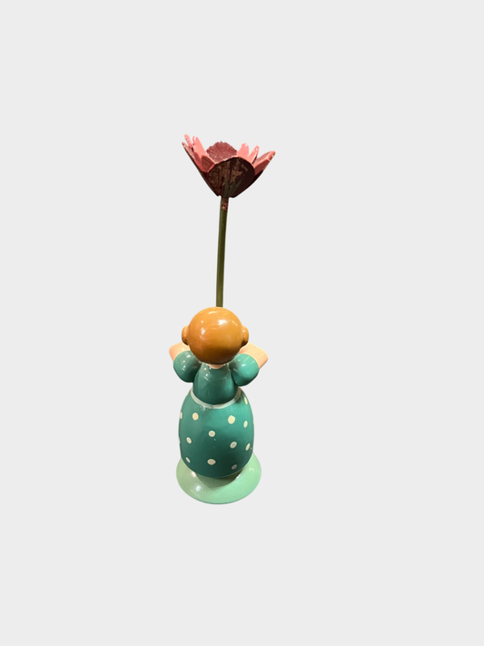 STRACO WEHA KUNST Holzfigur Blumenkind mit rosa Blume handbemalt Erzgebirge