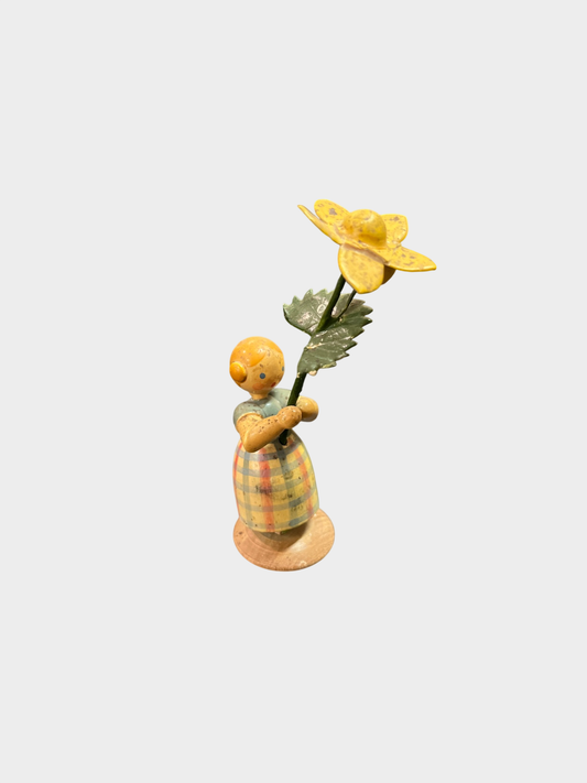 WEHA Kunst Holzfigur Blumenkind gelbe Blüte handbemalt ca 10 cm