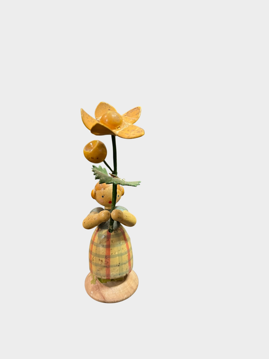 WEHA Kunst Holzfigur Blumenkind gelbe Blüte handbemalt ca 10 cm