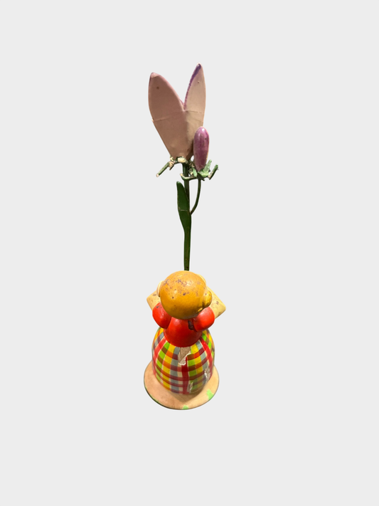 Holzfigur Blumenkind lila Blume handbemalt ca 11 cm