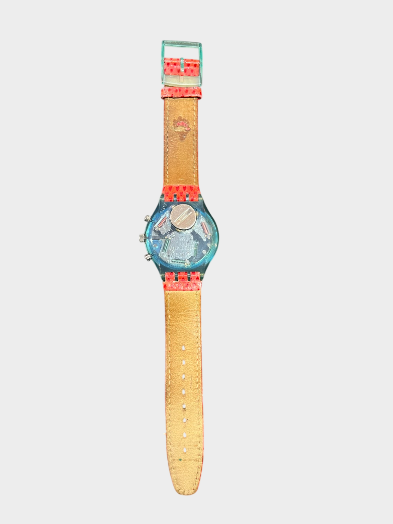 Swatch Chronograph Uhr Irony Transparent Rot Lederarmband Vintage