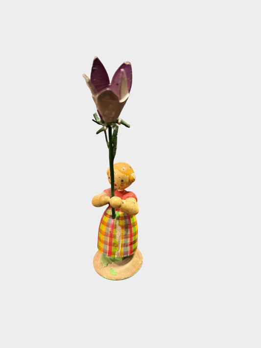 Holzfigur Blumenkind lila Blume handbemalt ca 11 cm