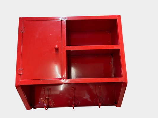 Vintage Blech-Wandschrank mit Haken, Rot, 80er Jahre