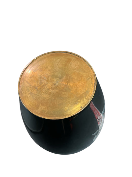 Asiatische Lackvase Perlmutt Intarsien Kraniche schwarz 18 cm Vase Dekor