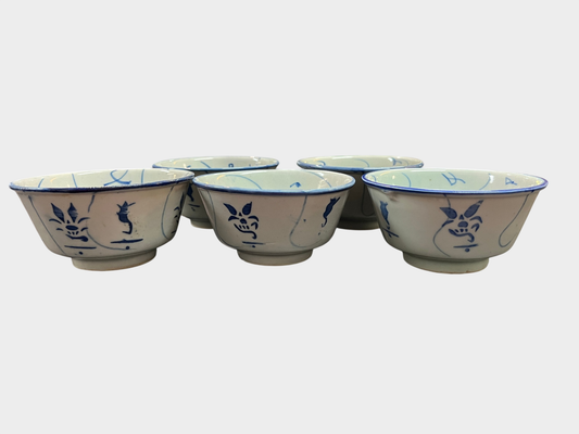 Asiatische Keramikschalen blau weiß handbemalt China 5 Stück 12 cm