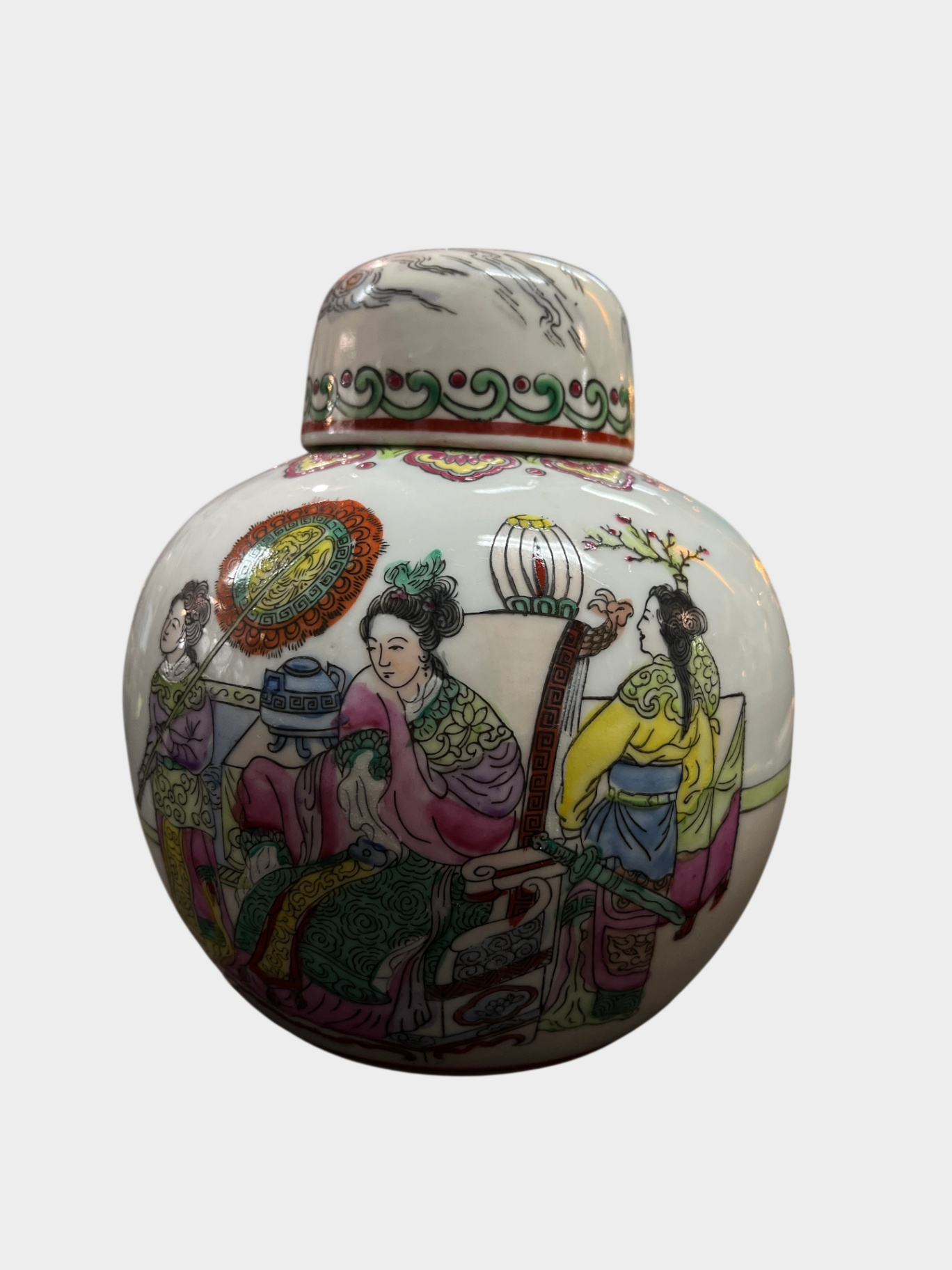 Porzellan Deckeldose Teedose China handbemalt Figuren Dekor
