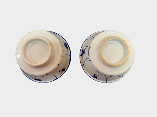 Handbemalte Keramikschalen 2 Stück blau weiß asiatisch Ø 12 cm