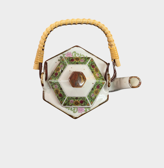 Teekannen Set Porzellan hexagonal handbemalt Enten Blumen Höhe 20 cm