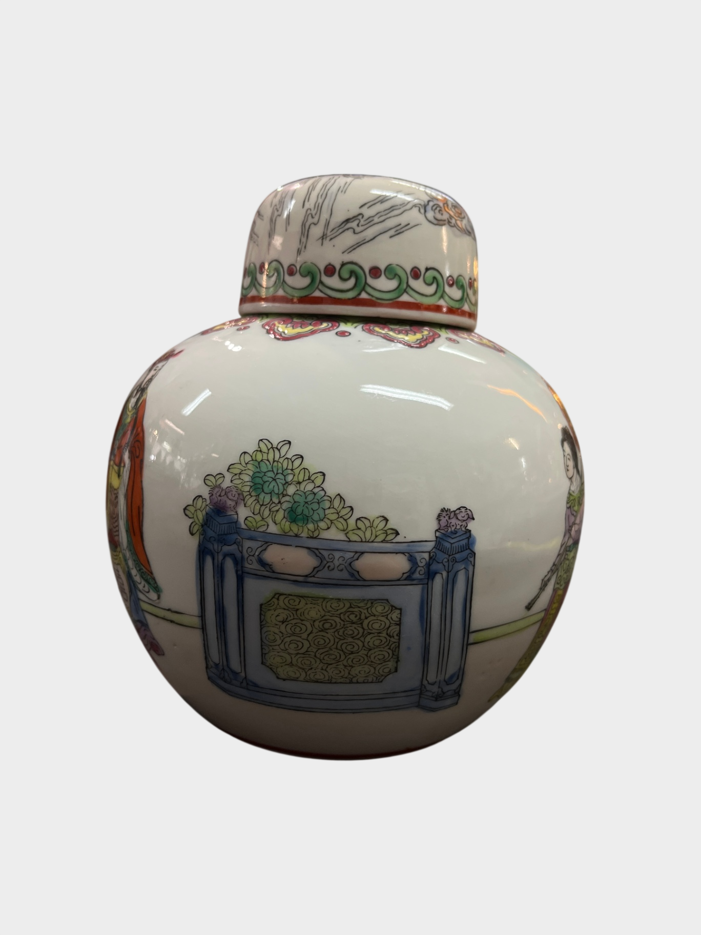 Porzellan Deckeldose Teedose China handbemalt Figuren Dekor