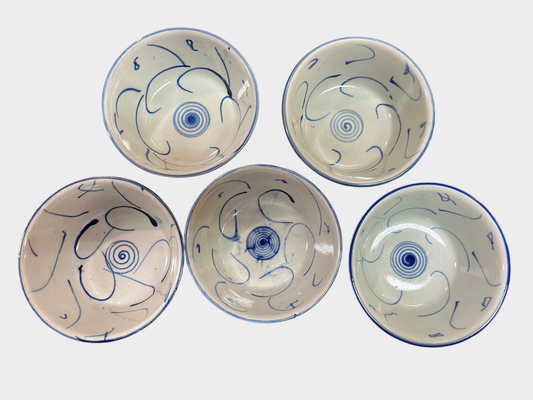 Asiatische Keramikschalen blau weiß handbemalt China 5 Stück 12 cm