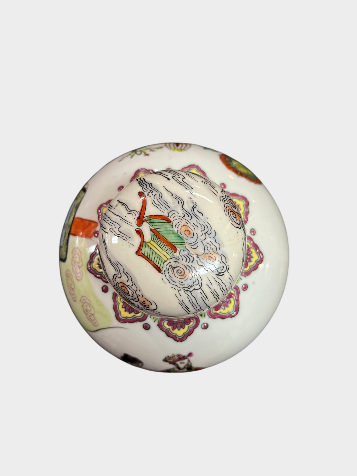 Porzellan Deckeldose Teedose China handbemalt Figuren Dekor