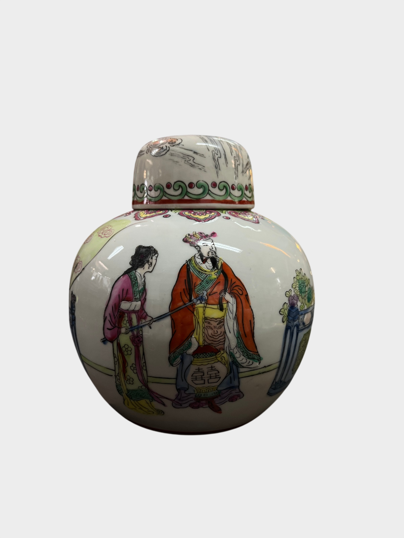 Porzellan Deckeldose Teedose China handbemalt Figuren Dekor
