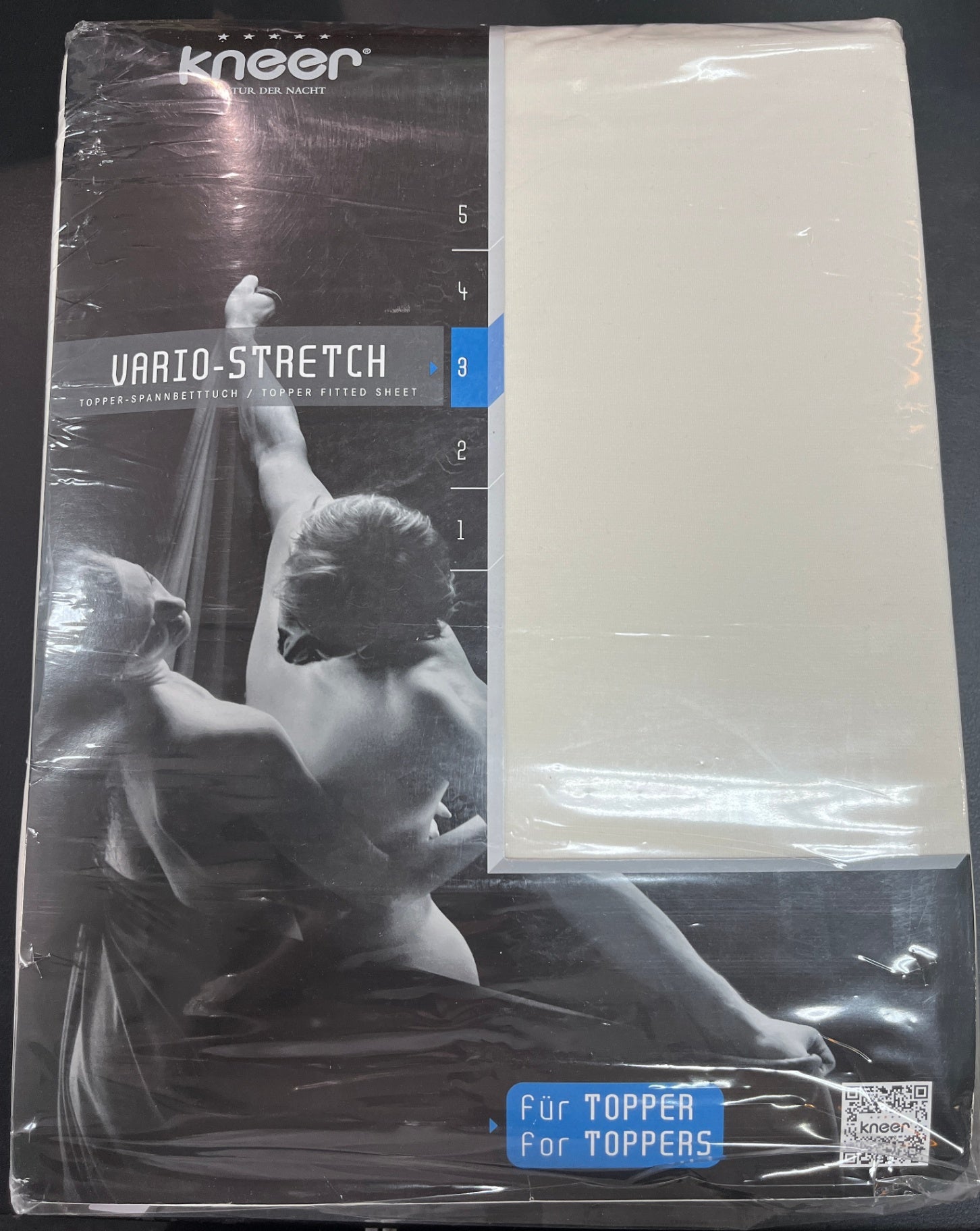 NEU Kneer Vario Stretch Topper Spannbetttuch 180/200 cm natur mit 80 cm Einschnitt OVP