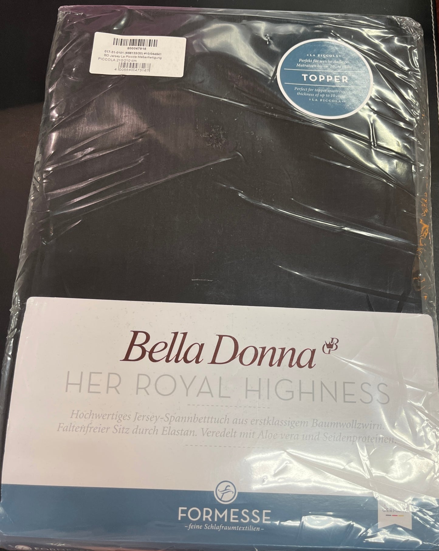 NEU Formesse Bella Donna Jersey La Piccola Spannbetttuch Topper 210x210 cm Schwarz OVP