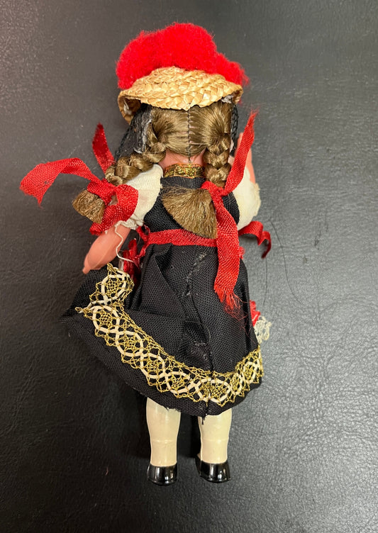 Trachtenpuppe Kunststoff Puppe Dirndl Strohhut ca 14 cm 