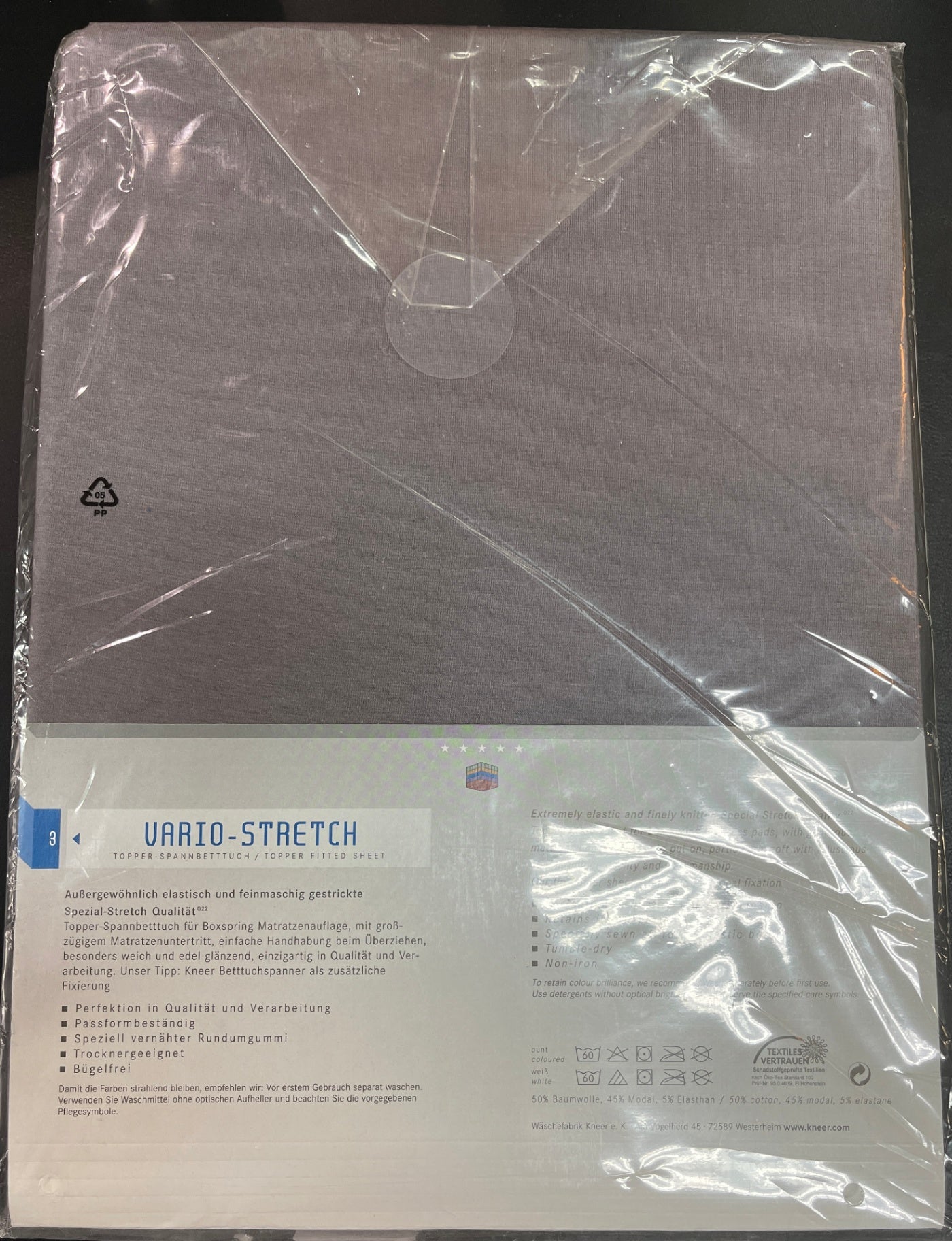 NEU Kneer Vario Stretch Topper Spannbetttuch 100x210 cm Farbe Schiefer 84 OVP