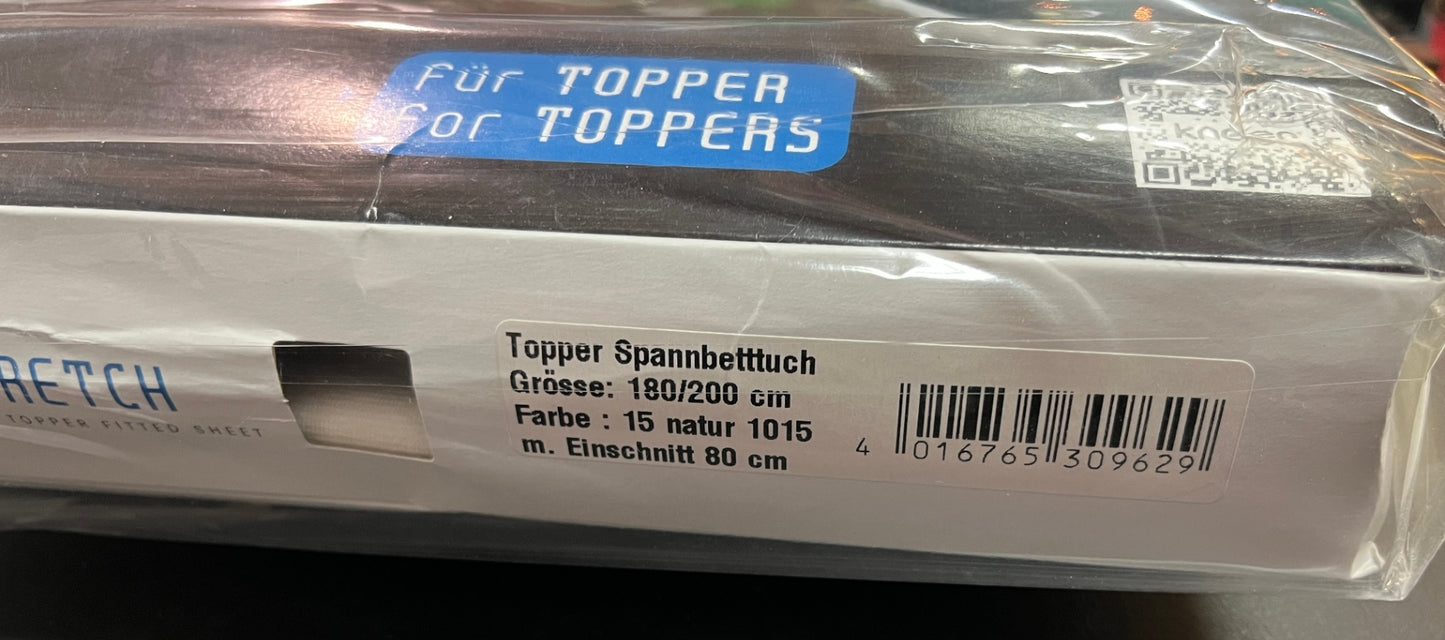 NEU Kneer Vario Stretch Topper Spannbetttuch 180/200 cm natur mit 80 cm Einschnitt OVP