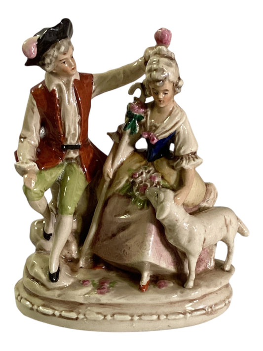 Porzellan Figur Rokoko Paar Schaf Handarbeit ca 15 cm