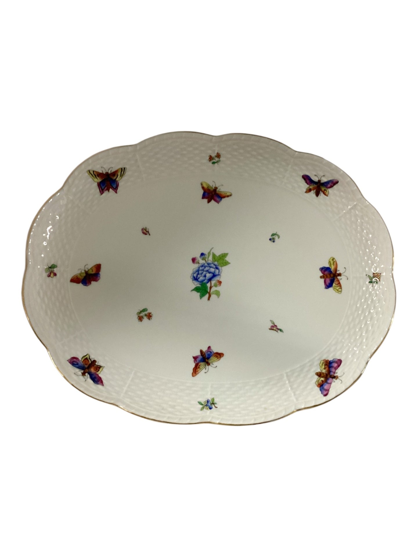 Porzellan Schale Platte Ungarn Blumen Schmetterlinge oval