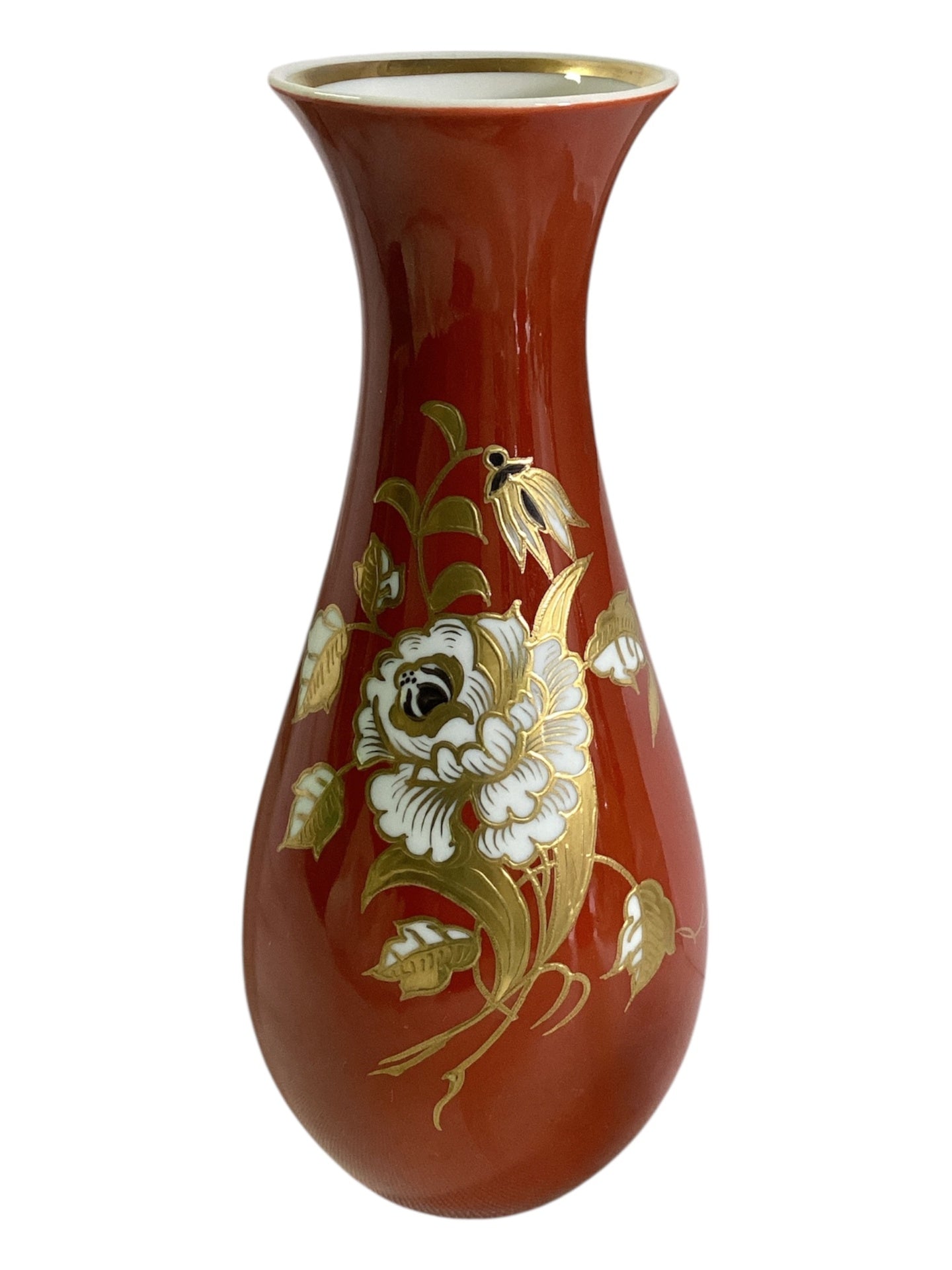 Porzellan Vase Rot Goldrelief handgemalt DDR ca 20 cm