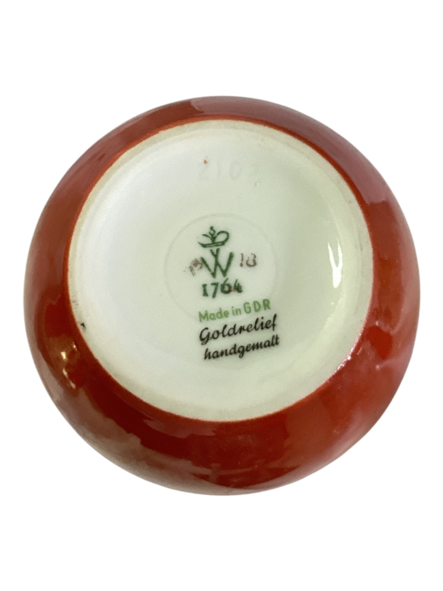 Porzellan Vase Rot Goldrelief handgemalt DDR ca 20 cm