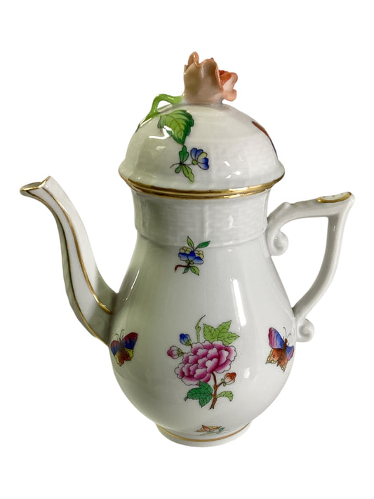 Porzellan Kanne Teekanne Hungary Ungarn Blumen Schmetterling Deckel Goldrand ca 15 cm
