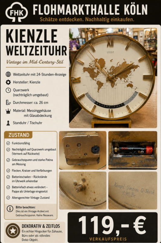 Kinzle Weltzeituhr umgebaut auf Quarlaufwerk siehe Beschreibung