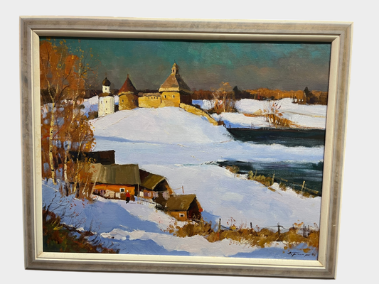 Winterlandschaft Gemälde signiert 1993 gerahmt