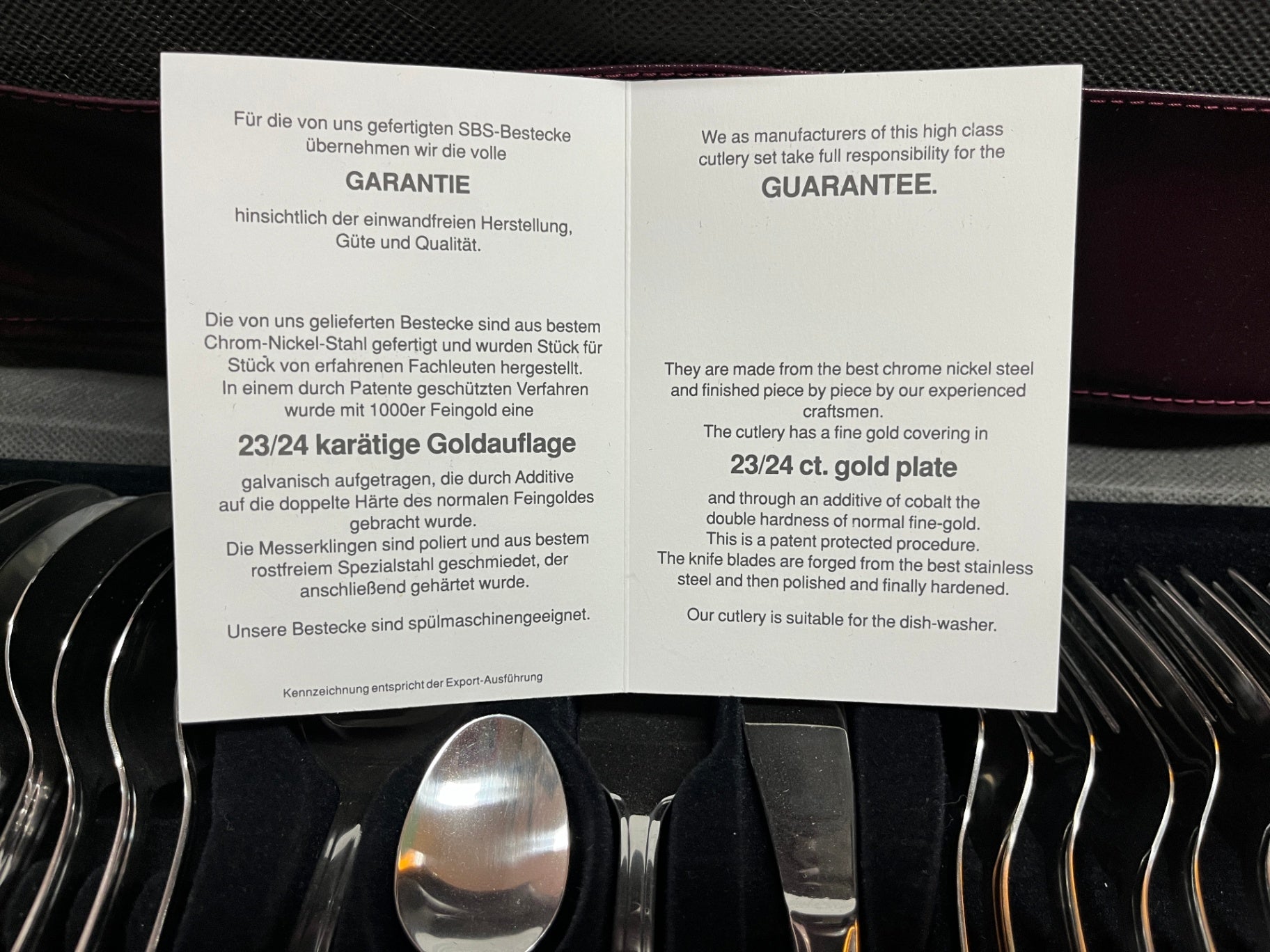 SBS Besteckkoffer 69 Teile 23/24 Karat Goldauflage 12 Personen