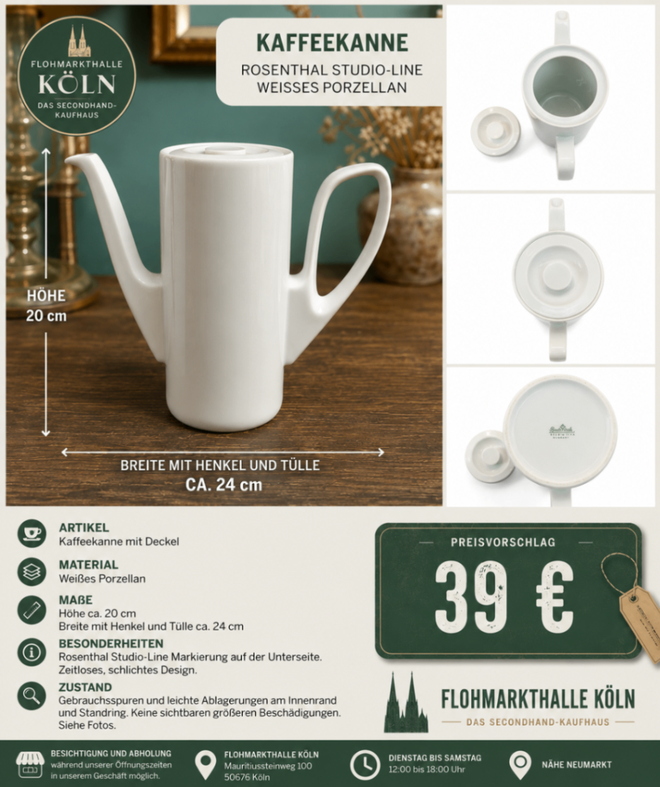 Rosenthal Studio-Line Kaffeekanne weiß Porzellan 20 cm