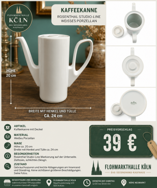Rosenthal Studio-Line Kaffeekanne weiß Porzellan 20 cm
