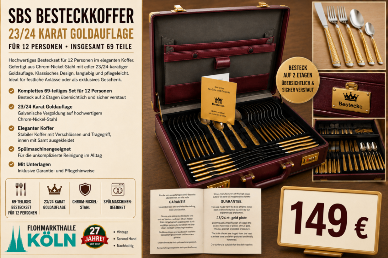 SBS Besteckkoffer 69 Teile 23/24 Karat Goldauflage 12 Personen
