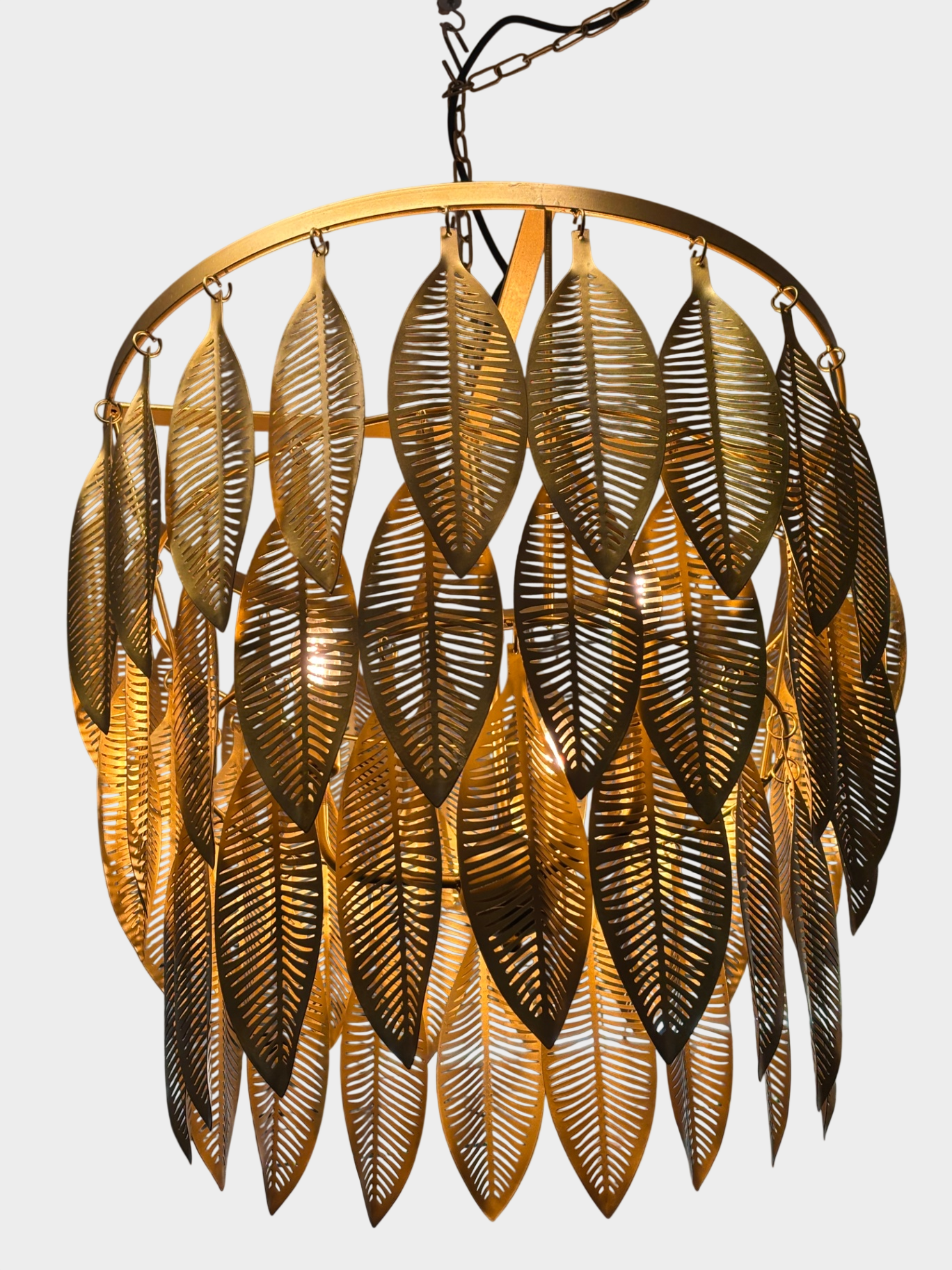 Große Designer Hängeleuchte Blattdesign Gold Metall Ø 50 cm