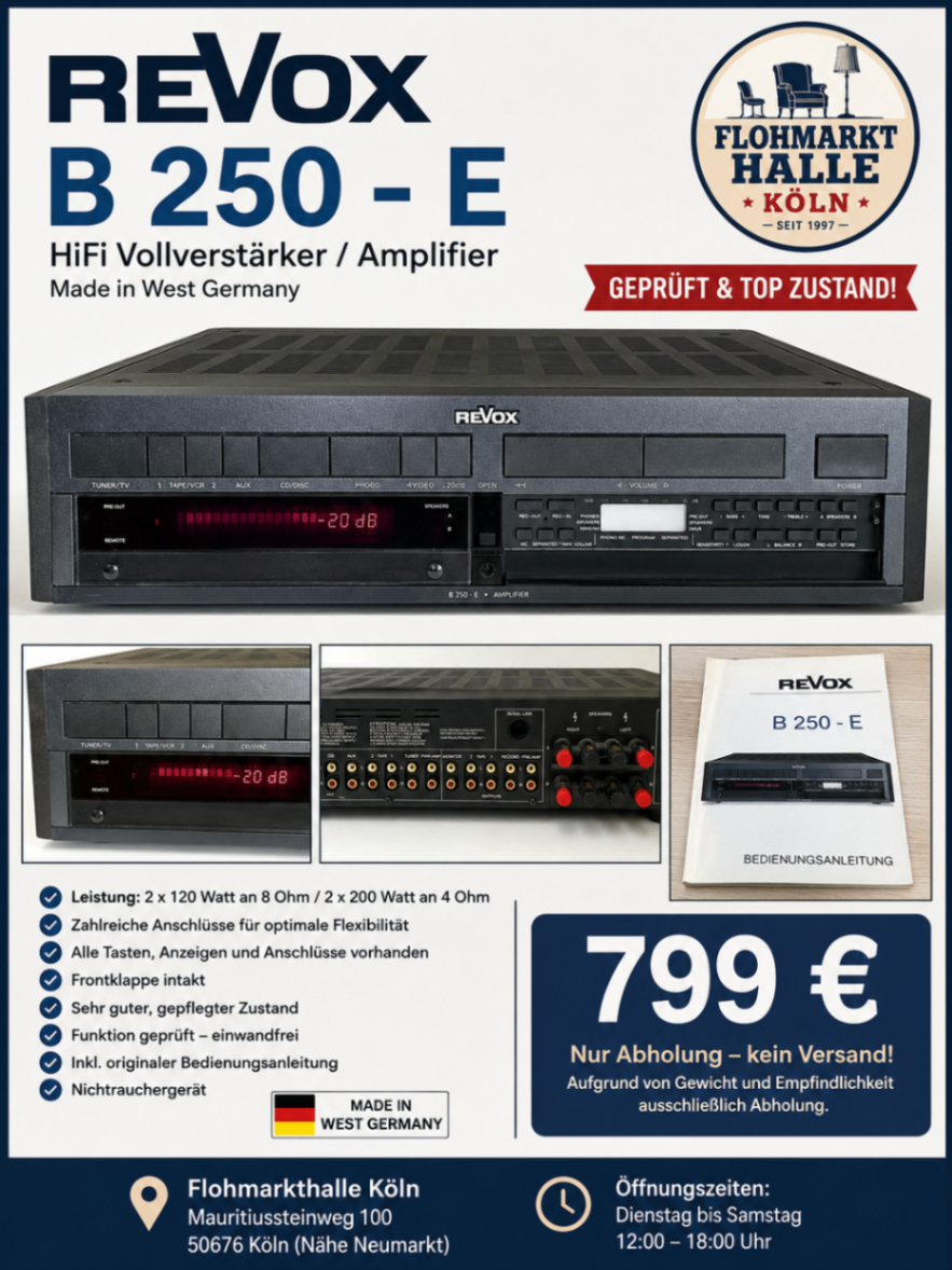 ReVox B250-E HiFi Vollverstärker – geprüft – anthrazit – Made in West Germany