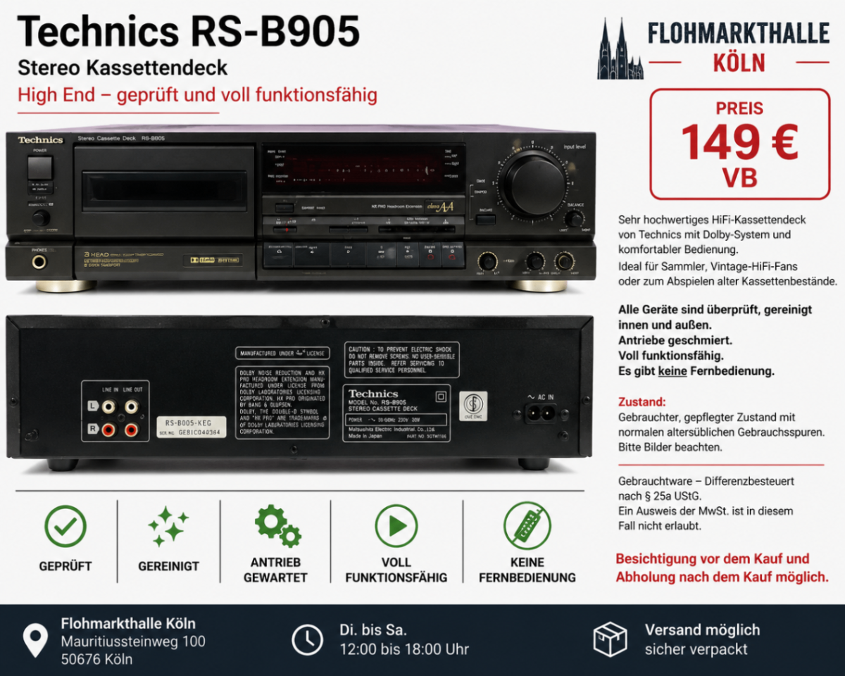Technics RS-B905 Kassettendeck High End geprüft voll funktionsfähig