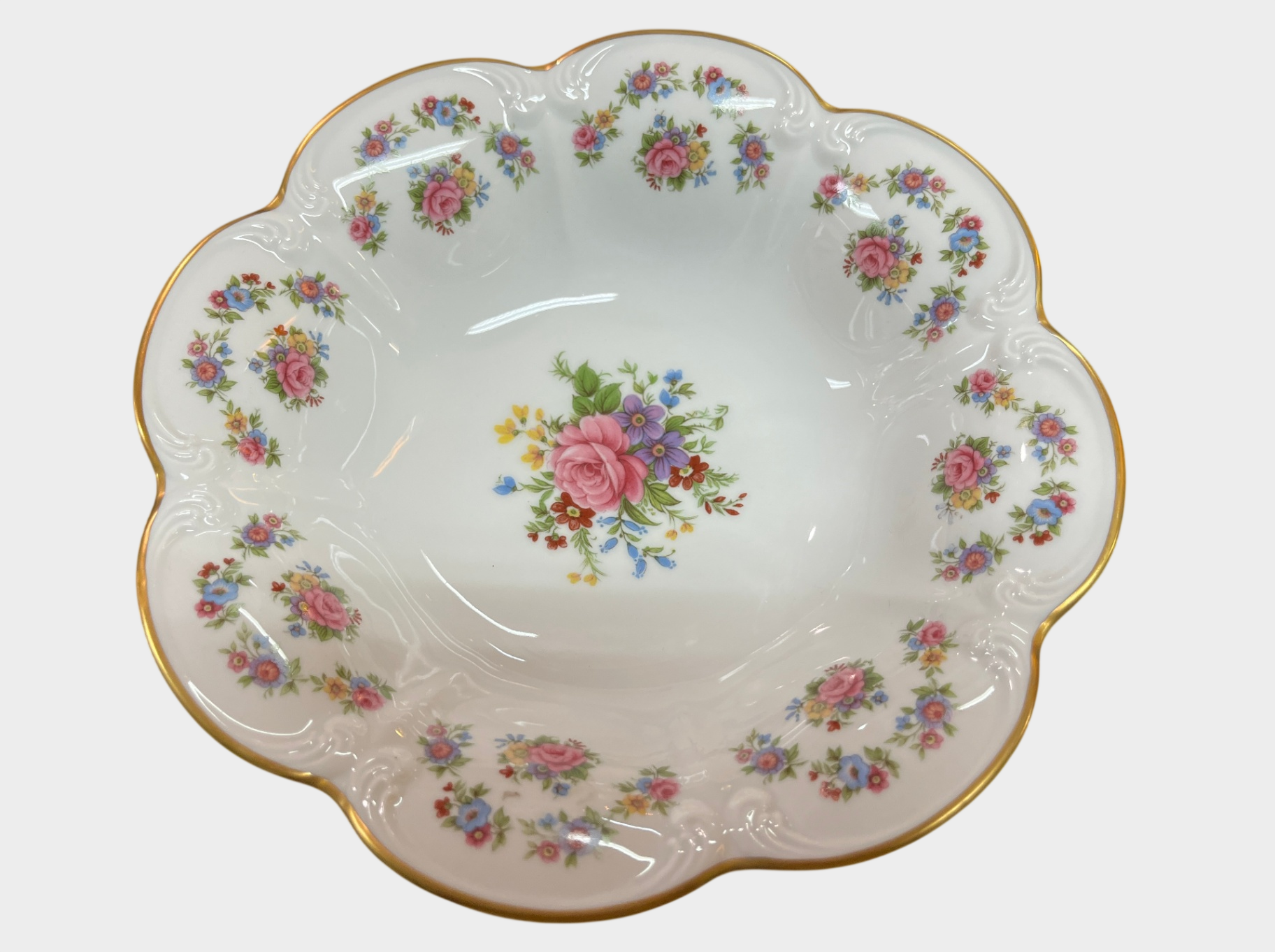Alka Kunst Bavaria Schale Porzellan Goldrand Blumen 22 cm