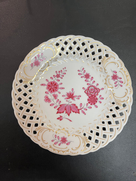 Hutschenreuther Durchbruchteller rosa Blumen Goldrand 18 cm