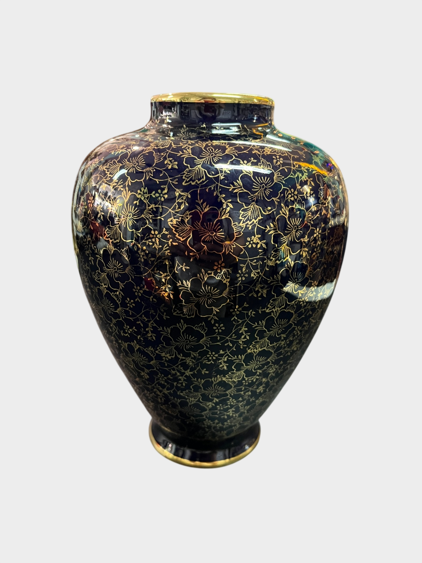 Echt Kobalt Bavaria Porzellanvase Golddekor Blumen ca. 21 cm