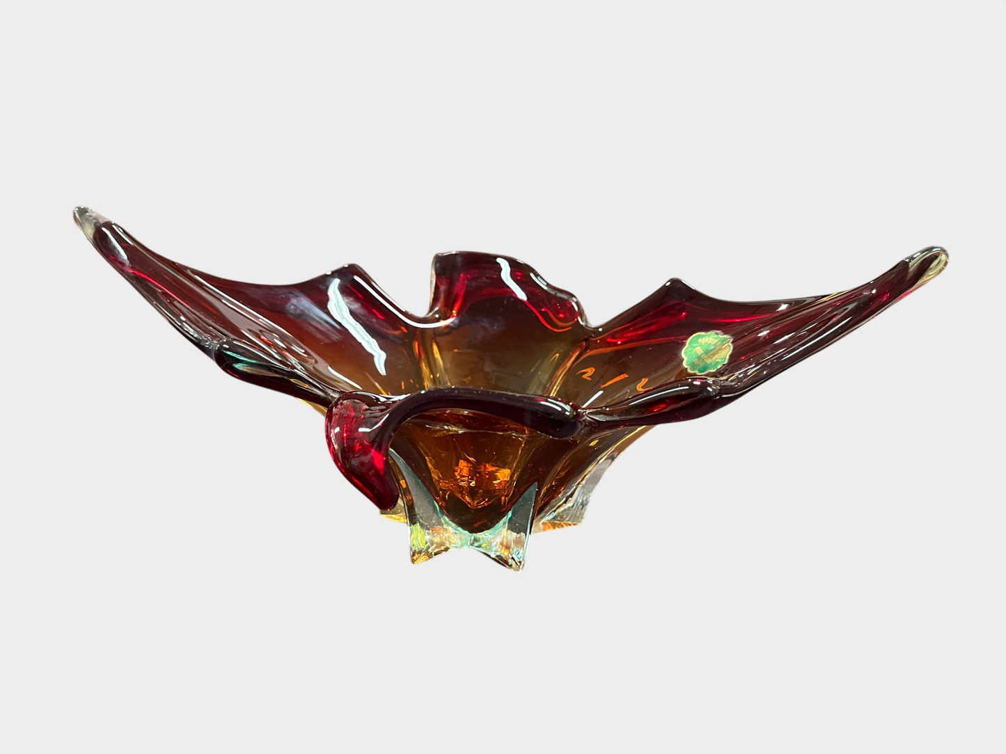 Murano Glas Schale rot amber Zipfelschale Italien 