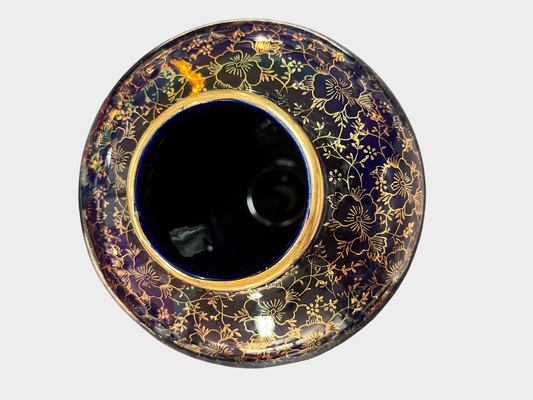 Echt Kobalt Bavaria Porzellanvase Golddekor Blumen ca. 21 cm