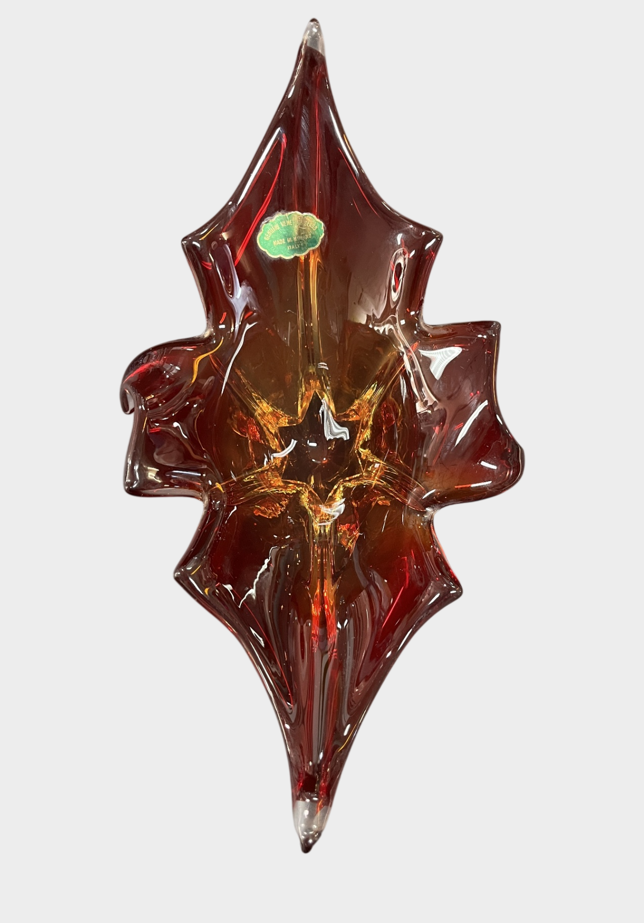 Murano Glas Schale rot amber Zipfelschale Italien 