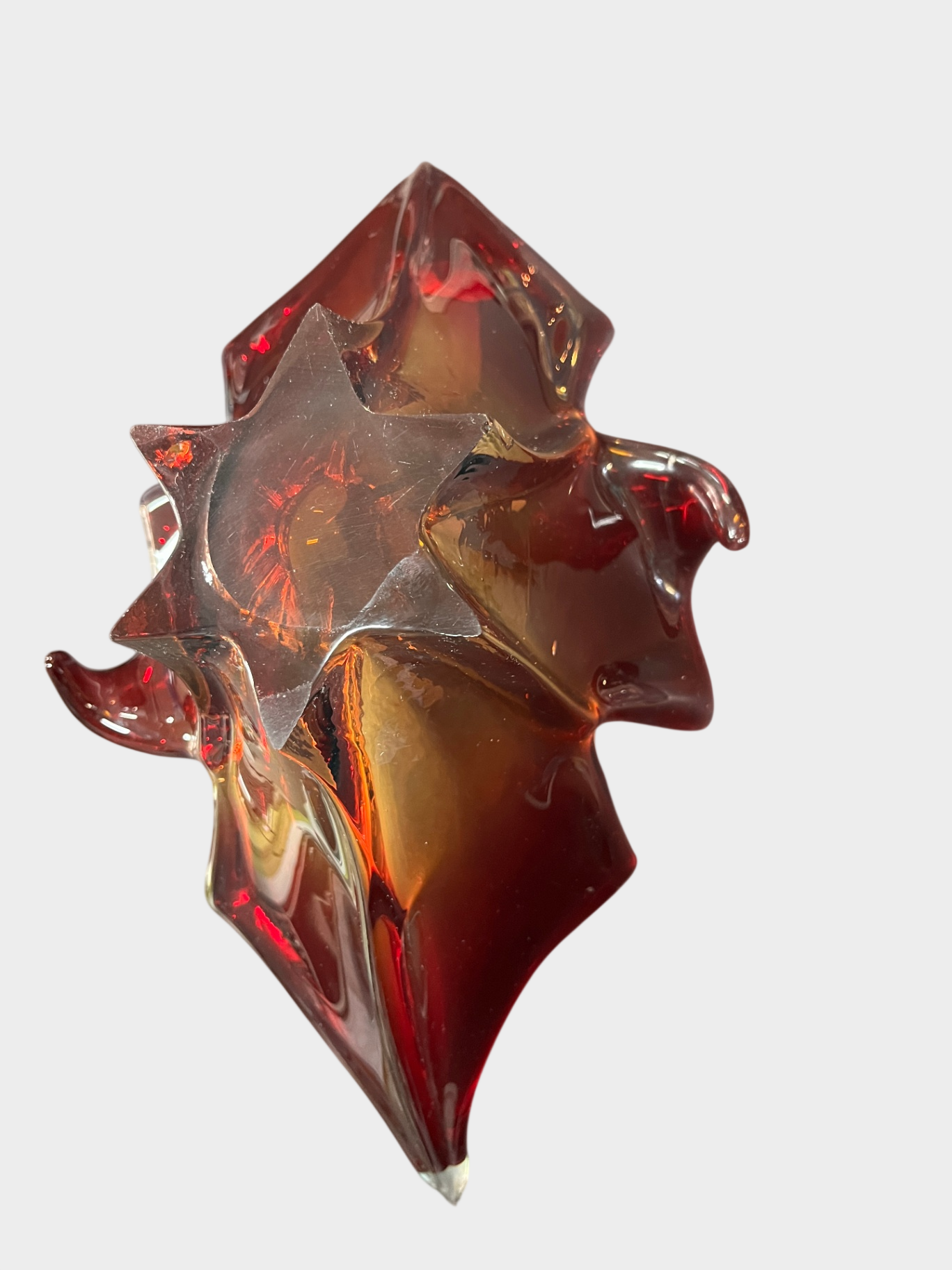 Murano Glas Schale rot amber Zipfelschale Italien 