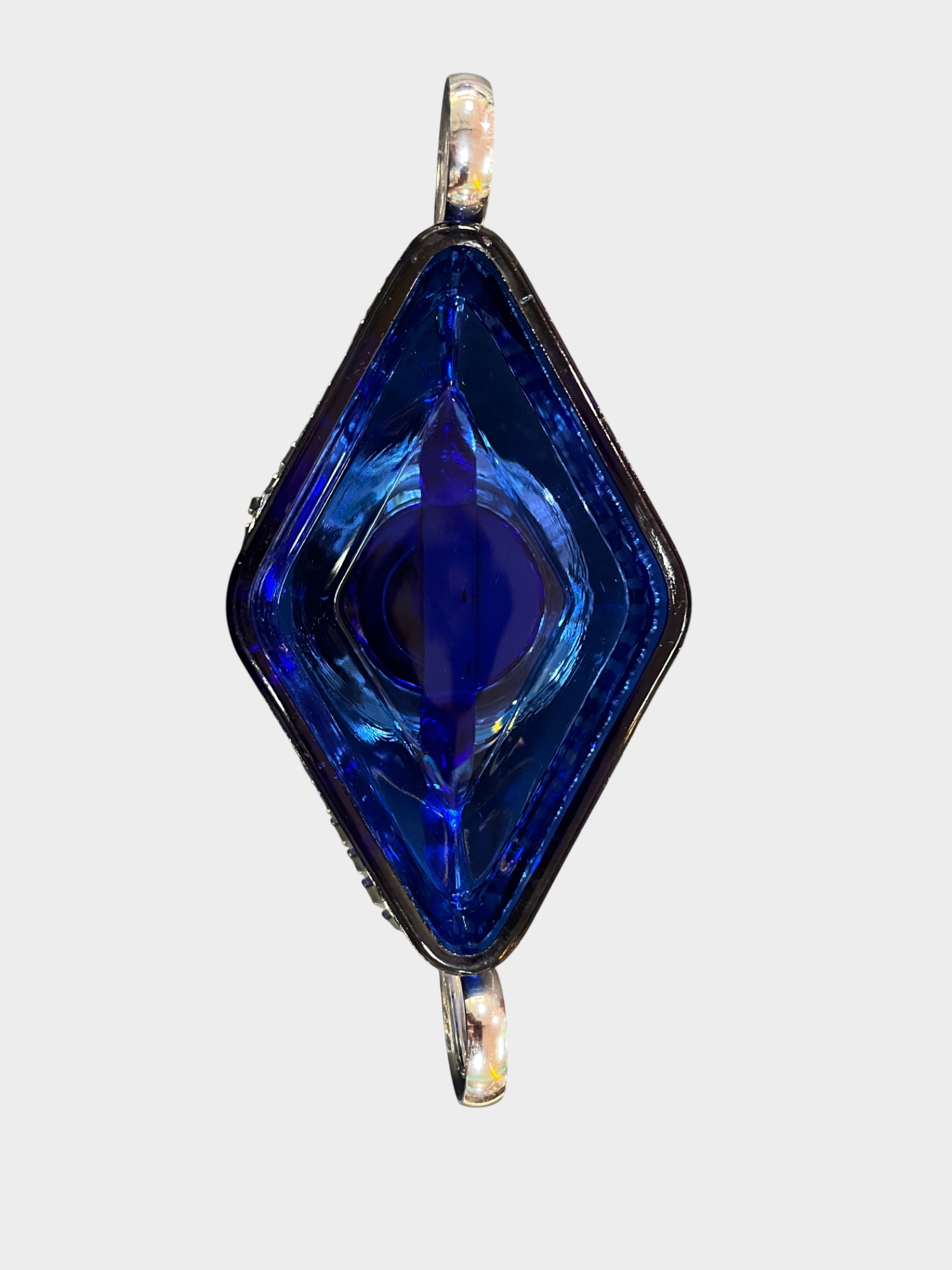 Art Deco Glasschale blau mit Metallmontur