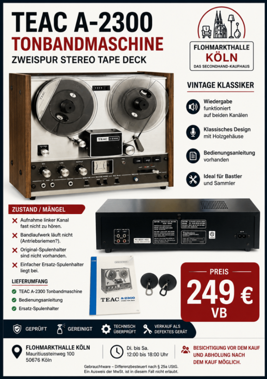 TEAC A-2300 Tonbandmaschine Vintage defekt Bastlergerät