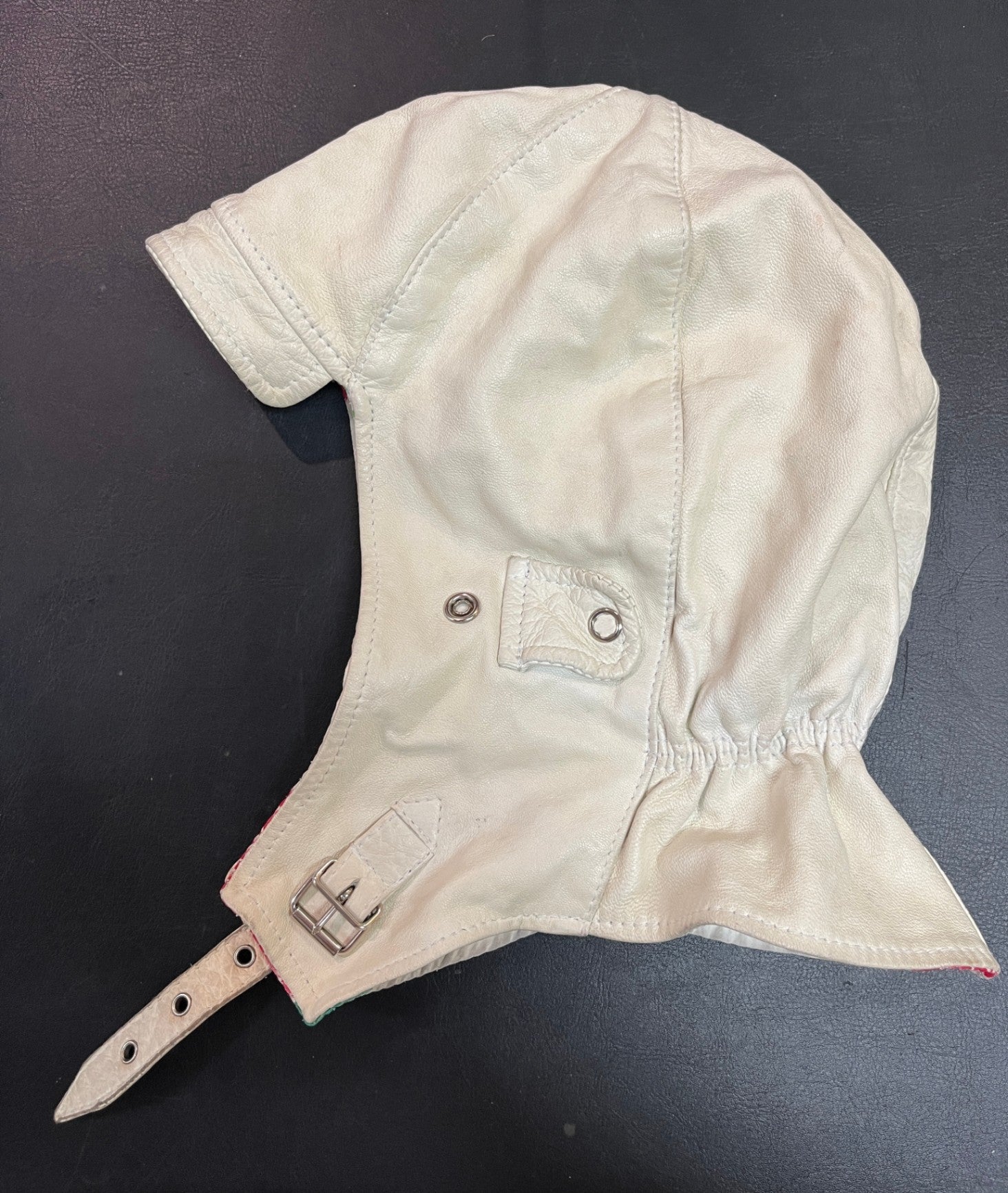 Cabriokappe Leder Weiß Fliegerkappe Schirmmütze Vintage