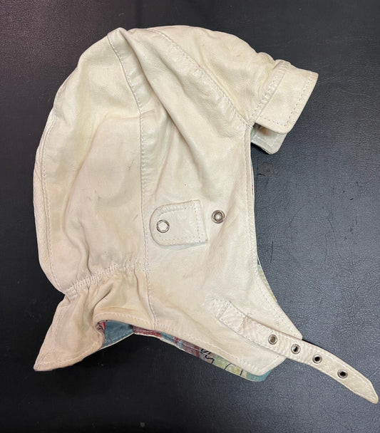 Cabriokappe Leder Weiß Fliegerkappe Schirmmütze Vintage